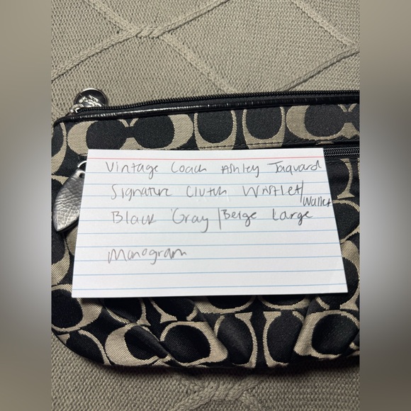VTG COACH Ashley Jaquard Signature Clutch Wristlet Black Gray Beige Large - Picture 7 of 8